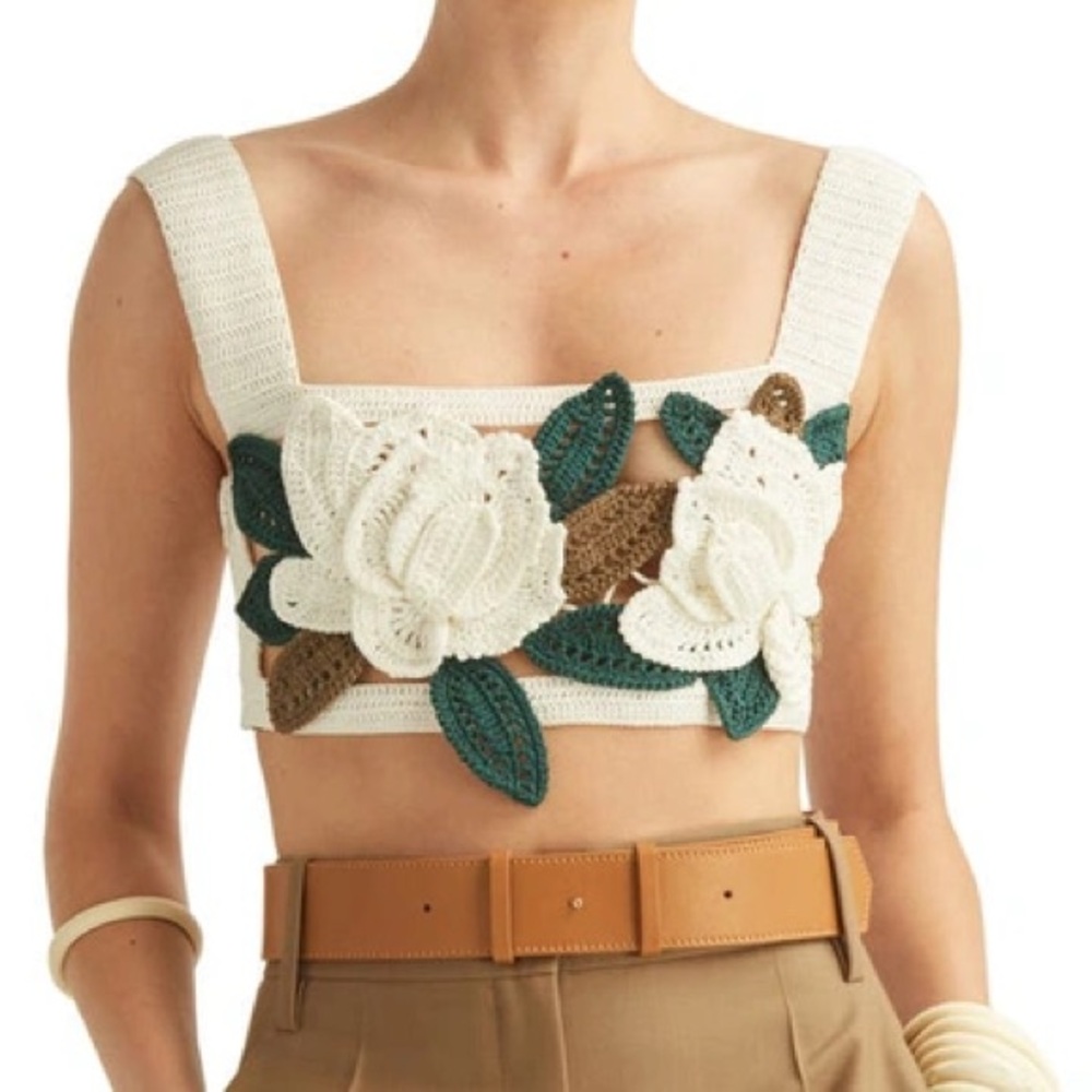 OSCAR DE LA RENTA                      Magnolia Crochet Cropped Tank In Ivory